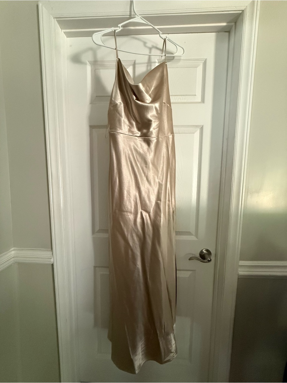 Birdy Grey Champagne Satin Cowl Neck Maxi Dress